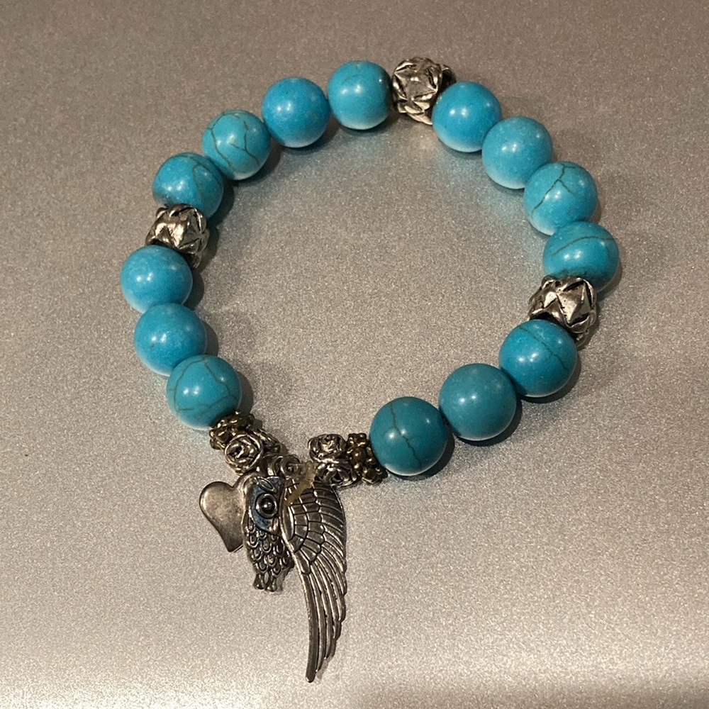 NWOT - Turquoise Balls & Silver Stretch Charm Bracelet